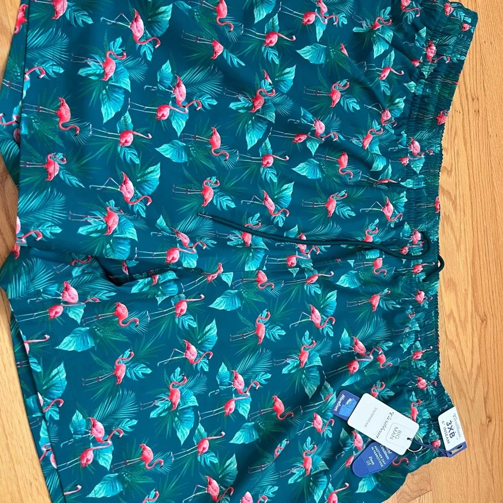 2 pair Caribbean Joe Flamingo Swim Shorts trunks NWT